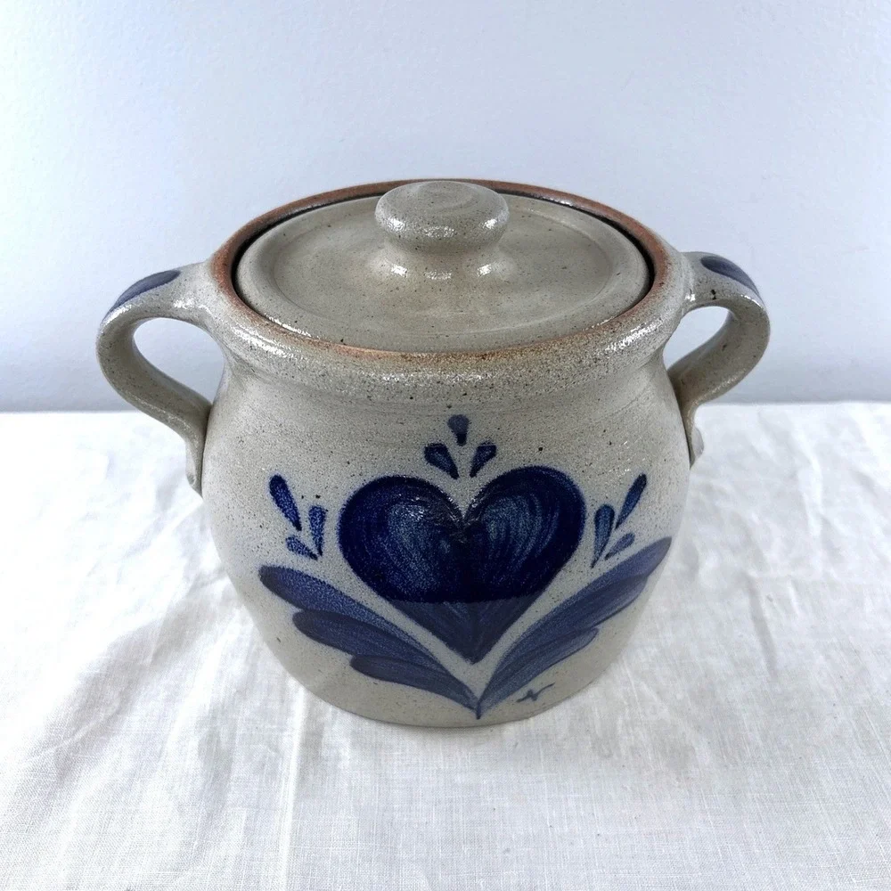Rowe Pottery Works 1987 Salt Glazed Stoneware Lidded Crock Bean Pot